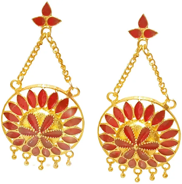 Assamese_Traditional_Copper_Gold_Plated_Red_Colour_Jhumka_Earring_For_Girls_&_Women